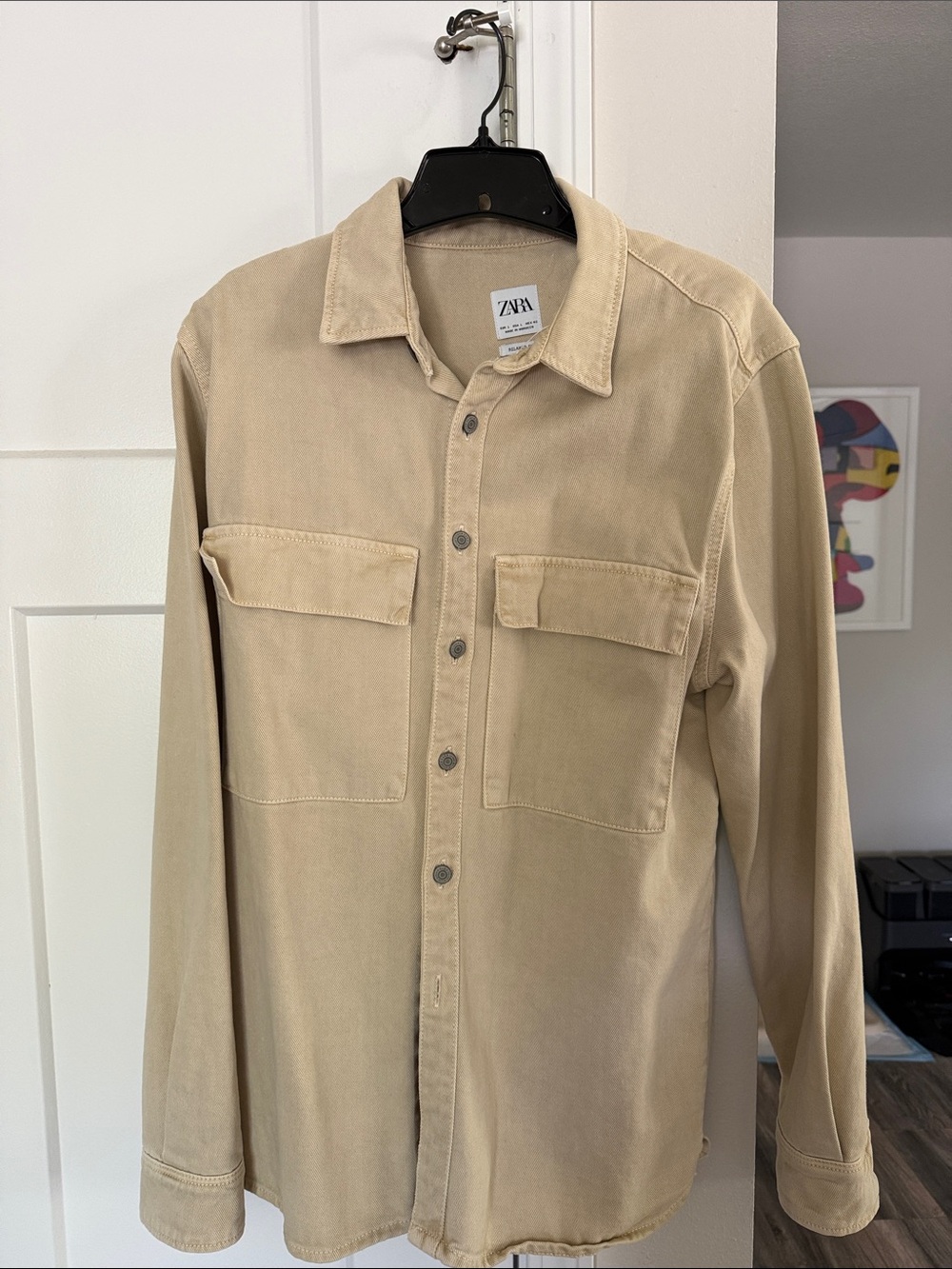 Zara Tan Button-Up Utility Shirt Jacket